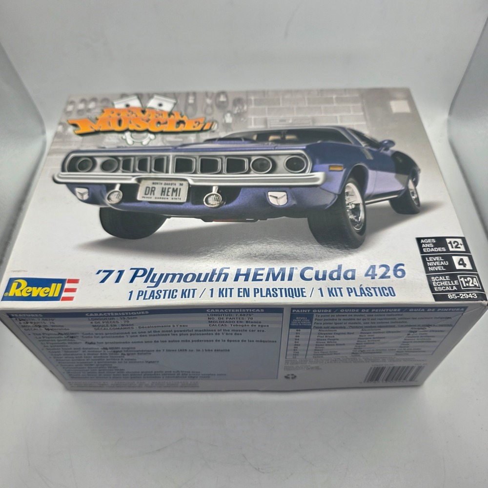 Revell 85-2943 1971 Plymouth HEMI Cuda 426 1/24 Model Kit Open Box Unbuilt